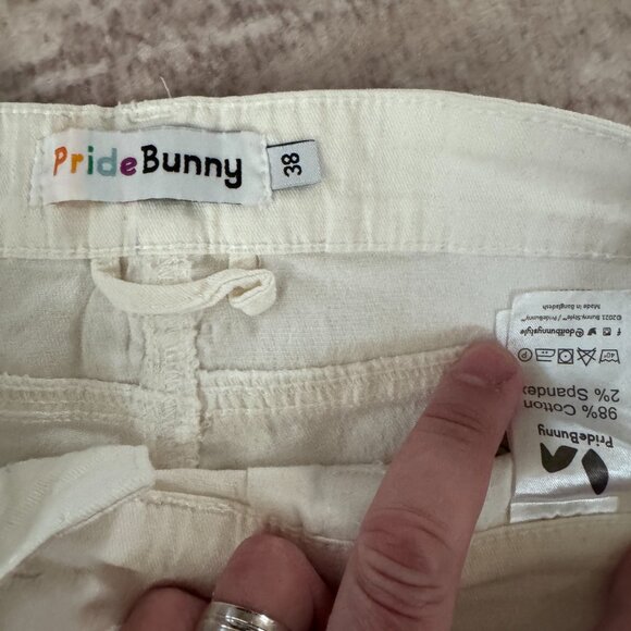 Pride Bunny Brand White Shorts w/ Rainbow Cuff Inside & Plain Outside, 36" - Picture 3 of 3